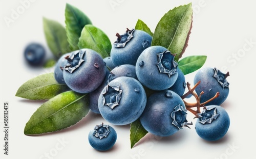 drawn blueberries on white background watercolor berries organic food illustrations Generative AI