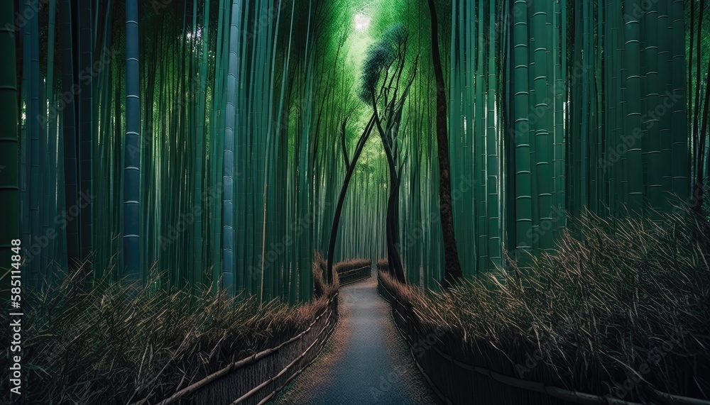 Endless Bamboo Forest, Serene Beauty Wallpaper. Generative AI