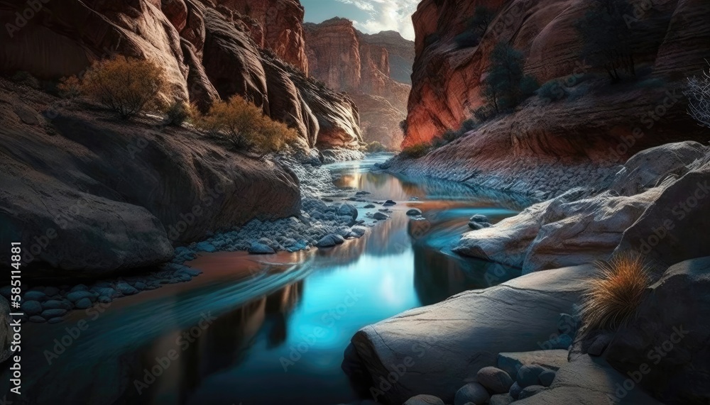 Rocky Canyon River, Natural Wonder Wallpaper. Generative AI
