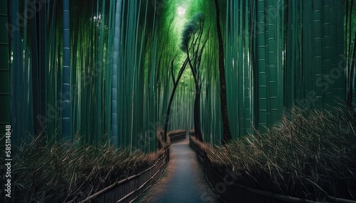 Endless Bamboo Forest  Serene Beauty Wallpaper. Generative AI