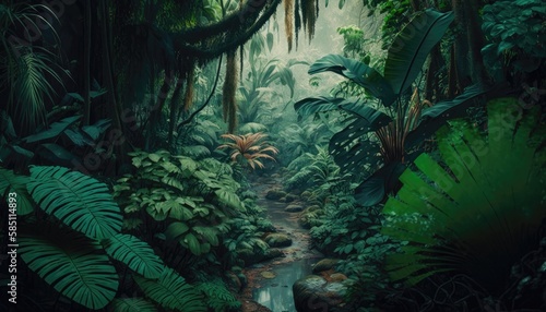 Verdant Jungle  Lush Life Wallpaper. Generative AI