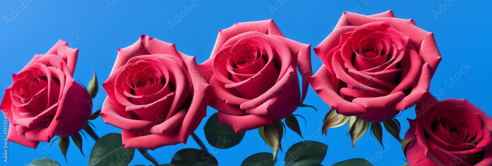 Illustration of a bouquet of red roses against a blue background created with Generative AI technology Illustration of a bouquet of red roses against a blue background created with Generative AI technology