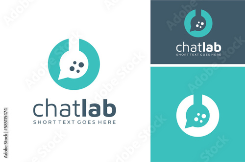 Initial Letter C with Liquid Fluid Lab Tube and Bubble Chat Talk for Chemical Chemistry Science Conversation logo design