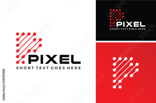 Initial Letter P Pixel with Connected Dots Link for Modern Digital Futuristic Icon Logo Design