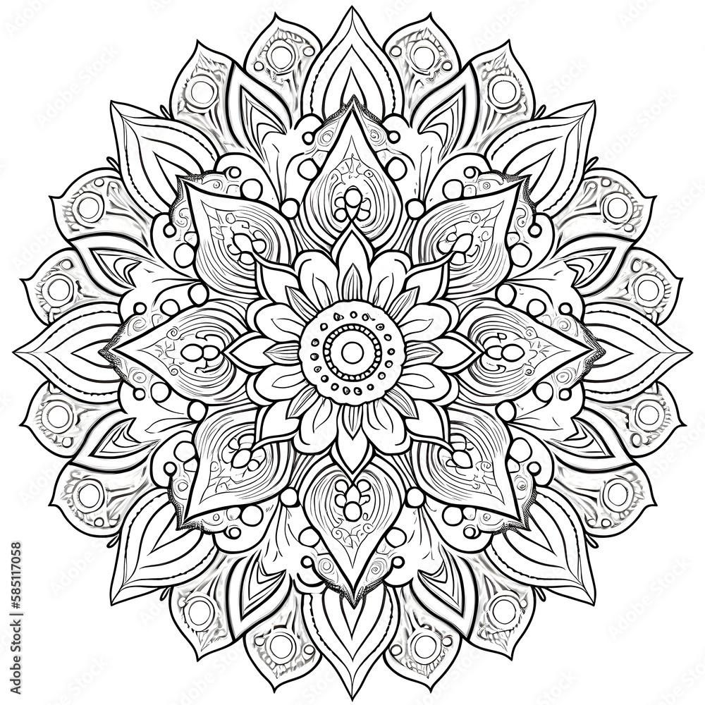 Mandala coloring page created with Generative AI technology. Mandala coloring page created with Generative AI technology.