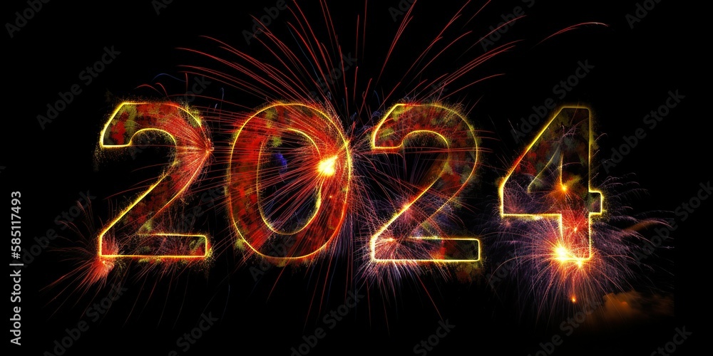 Himmel voller Funken: Feuerwerk 2024 Silvester mit der Jahreszahl am 
