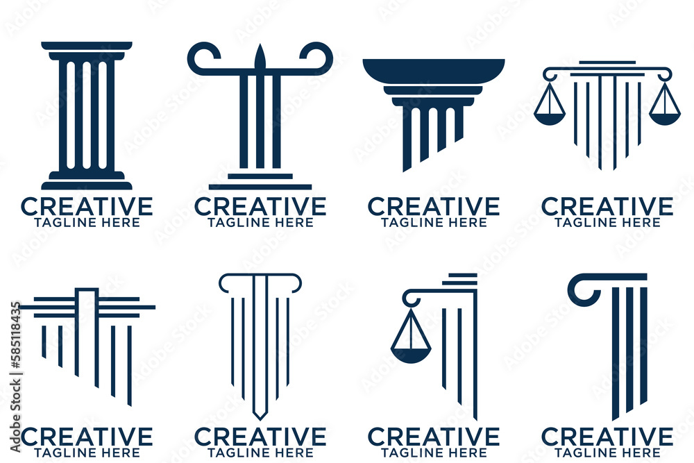 Law firm logo set. Law office logotypes set with scales of justice. Symbols of legal centers or law advocates. Scales of justice icons