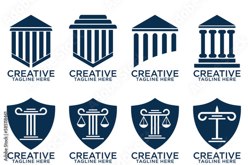 Law firm logo set. Law office logotypes set with scales of justice. Symbols of legal centers or law advocates. Scales of justice icons