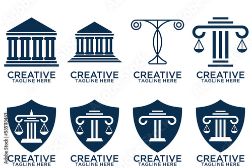 Law firm logo set. Law office logotypes set with scales of justice. Symbols of legal centers or law advocates. Scales of justice icons