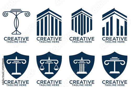 Law firm logo set. Law office logotypes set with scales of justice. Symbols of legal centers or law advocates. Scales of justice icons