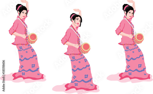 Myanmar Songkran dance, traditional costumes