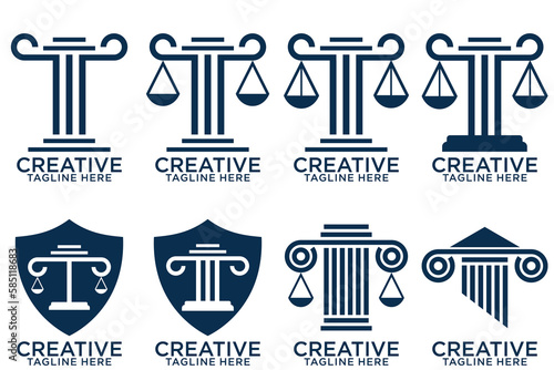Law firm logo set. Law office logotypes set with scales of justice. Symbols of legal centers or law advocates. Scales of justice icons