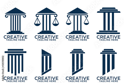 Law firm logo set. Law office logotypes set with scales of justice. Symbols of legal centers or law advocates. Scales of justice icons