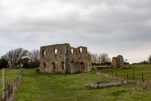 Obraz na plátně Front on view of an old historic chapel or priory in Dunwich in Suffolk