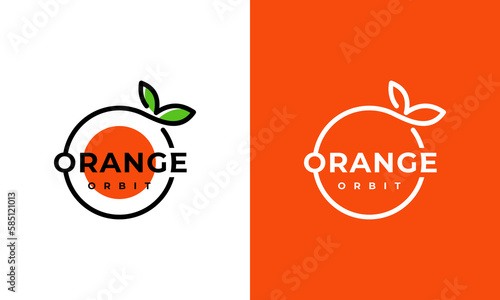 illustration vector graphic designs. emblem, badge logo combination orange fruit and planet orbit