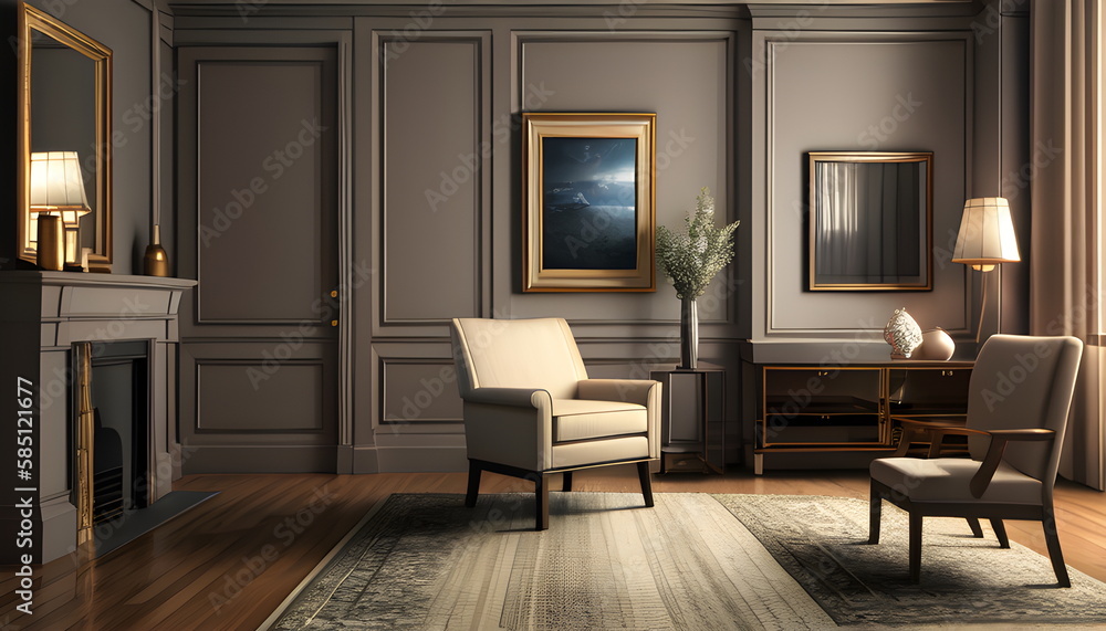 custom made wallpaper toronto digitalLiving room interior of furnished apartment cozy couch sofa wooden flooring Generative AI