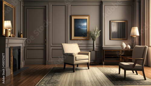 Wallpaper Mural Living room interior of furnished apartment cozy couch sofa wooden flooring Generative AI Torontodigital.ca