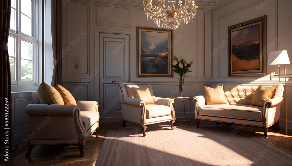 Living room interior of furnished apartment cozy couch sofa wooden flooring Generative AI Living room interior of furnished apartment cozy couch sofa wooden flooring Generative AI