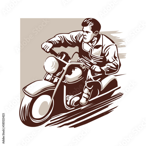 man driving cooper motorcycle vector illustration design