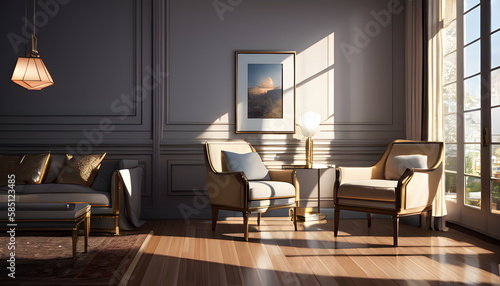 Modern interior design of scandinavian apartment  living room with sofa over the wall. Home interior Generative AI