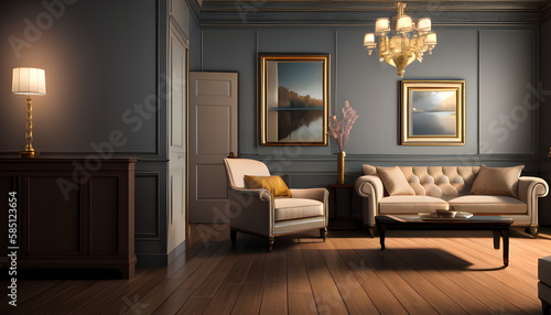 Wallpaper Mural Living room interior of furnished apartment cozy couch sofa wooden flooring Generative AI Torontodigital.ca