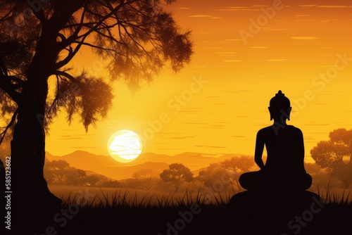 silhouette of buddha in sunset