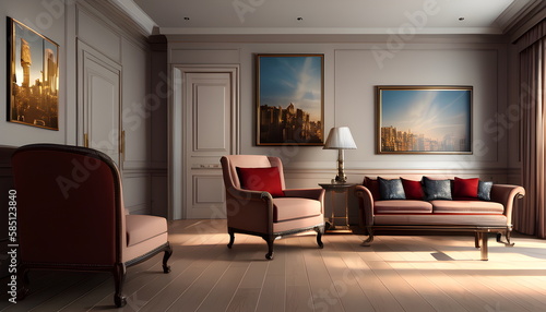 Wallpaper Mural Living room interior of furnished apartment cozy couch sofa wooden flooring Generative AI Torontodigital.ca