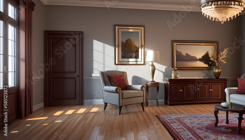 Wallpaper Mural Living room interior of furnished apartment cozy couch sofa wooden flooring Generative AI Torontodigital.ca