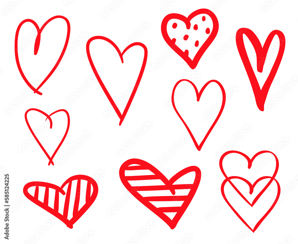 Abstract hearts on isolated white background. Hand drawn set of love signs. Line art creation. Colored illustration. Sketchy elements Abstract hearts on isolated white background. Hand drawn set of love signs. Line art creation. Colored illustration. Sketchy elements