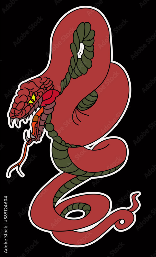 Red snake vector.Lampropeltis triangulum vector.Sticker and hand drawn snake for tattoo.Red snake Reptile on white background. Red snake vector.Lampropeltis triangulum vector.Sticker and hand drawn snake for tattoo.Red snake Reptile on white background.