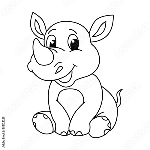 Funny rhino cartoon characters vector illustration. For kids coloring book.