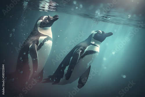 泳ぐ ペンギン | Penguins swim Generative AI
