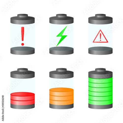 collection of level set battery icon design realistic battery element design