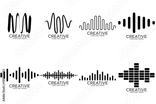 Sound waves set. Modern sound equalizer. Radio wave icons. Volume level symbols. Music frequency