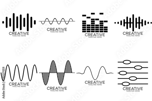 Sound waves set. Modern sound equalizer. Radio wave icons. Volume level symbols. Music frequency