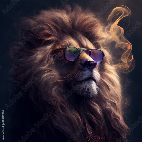 Head and shoulder portrait of fashionable lion with sunglasses © May Thawtar