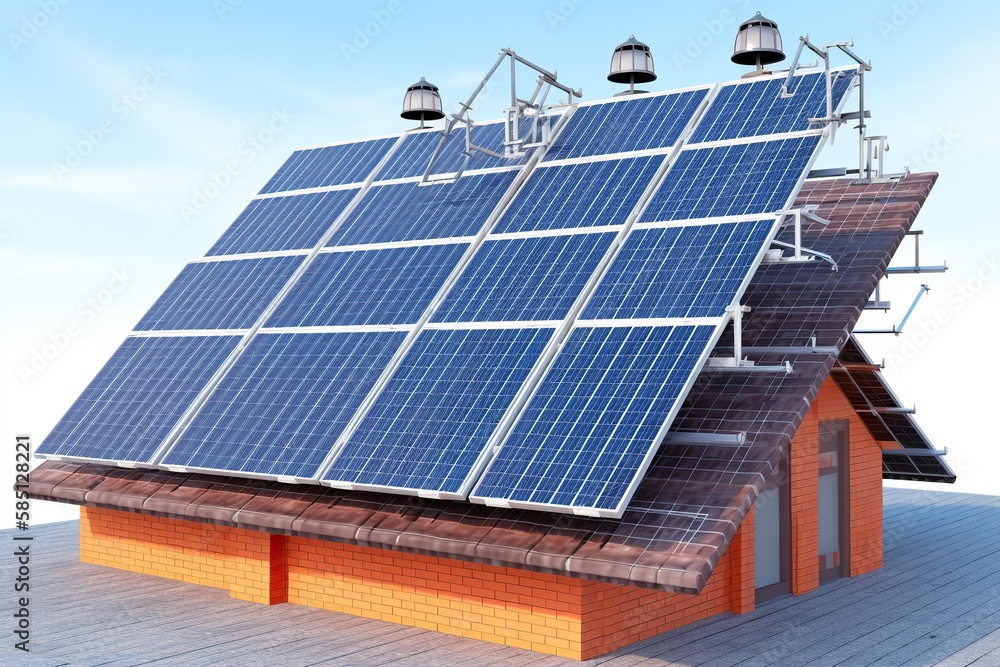 Fototapeta premium Using solar panels to reduce a buildings carbon footprint and benefits of using solar panels in multifamily reside, generative artificial intelligence