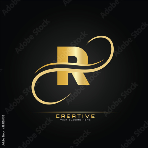 R Letter Initial Luxurious Logo Template. R Logo Golden Concept. R Letter Logo with Golden Luxury Color and Monogram Design.