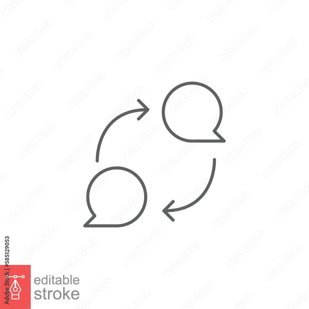 Bubble speech with arrow, feedback line icon. Testimonials and customer relationship management concept. Simple outline style. Vector illustration isolated on white background. Editable stroke EPS 10. Bubble speech with arrow, feedback line icon. Testimonials and customer relationship management concept. Simple outline style. Vector illustration isolated on white background. Editable stroke EPS 10.