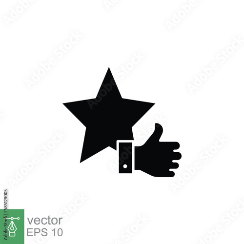 Star and hand thumb up icon. Like, favourite, love, and testimonials concept. Simple solid style. Black silhouette, glyph symbol. Vector illustration isolated on white background. EPS 10.