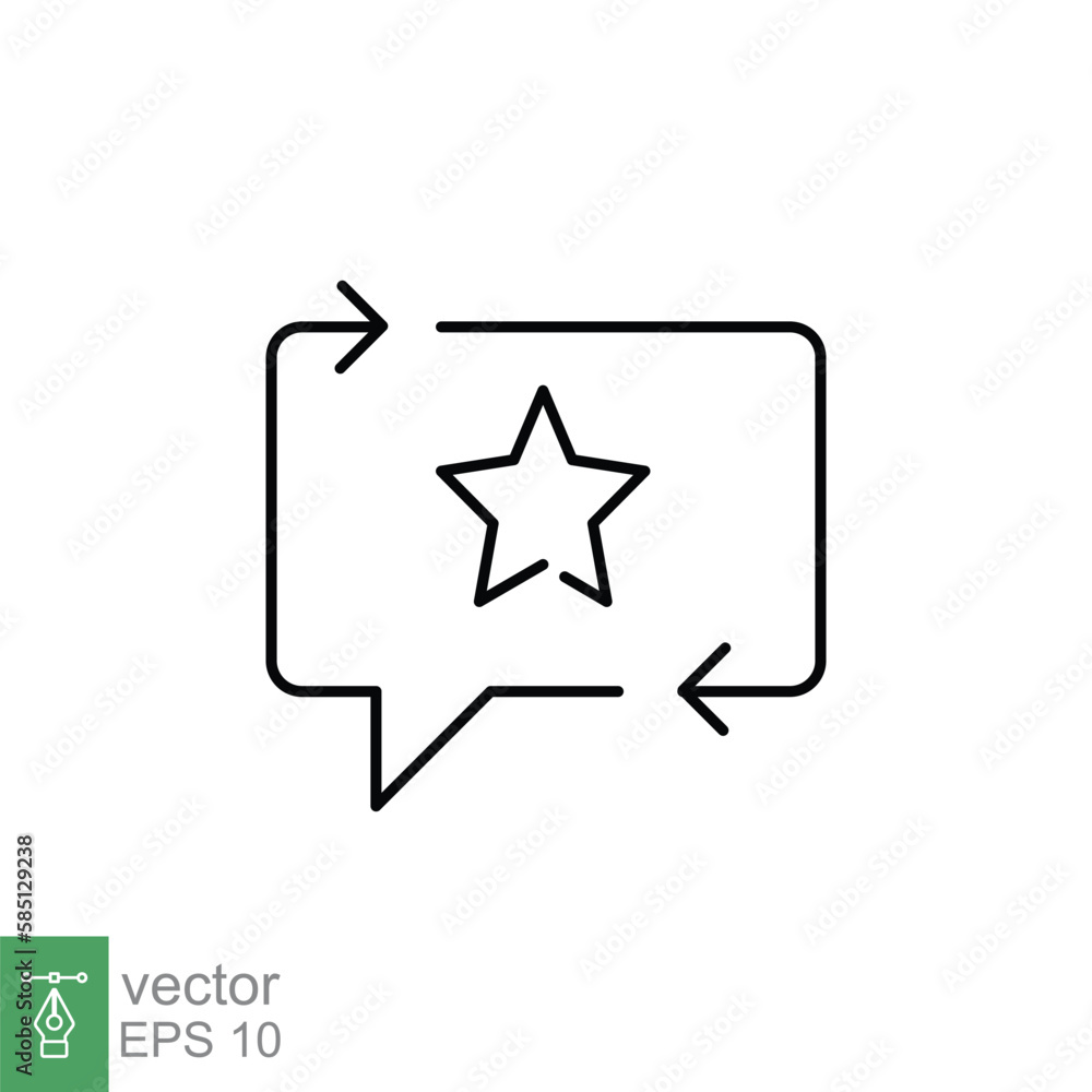 Favourite feedback line icon. Testimonials and customer relationship management concept. Bubble speech star outline style. Vector illustration isolated on white background. EPS 10. Favourite feedback line icon. Testimonials and customer relationship management concept. Bubble speech star outline style. Vector illustration isolated on white background. EPS 10.