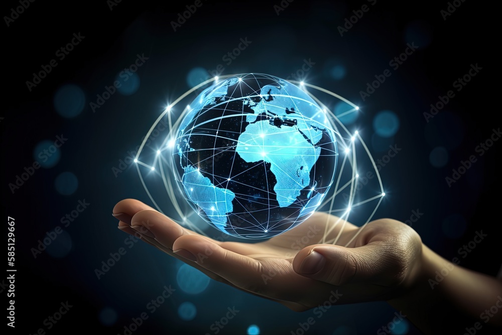 Hands holding a world connected by internet. Globalization concept, by ai generative Hands holding a world connected by internet. Globalization concept, by ai generative