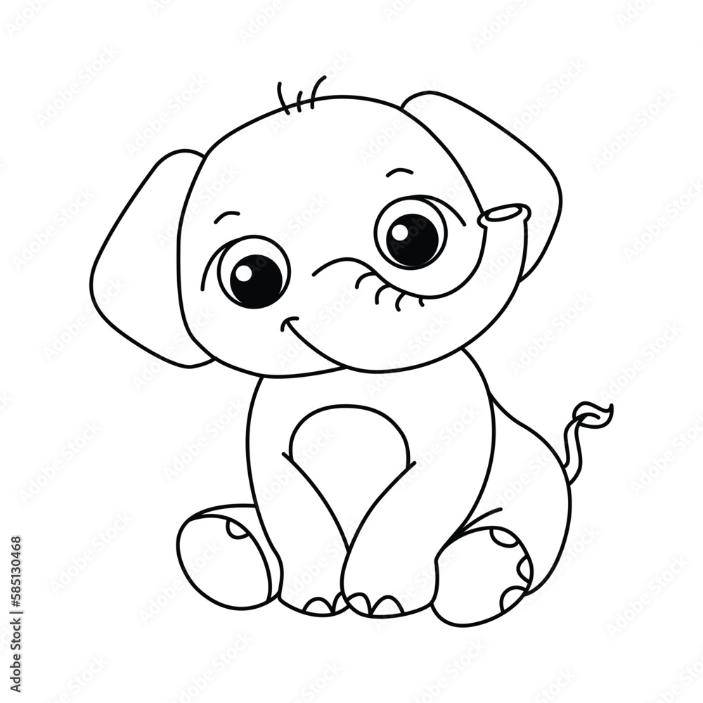 Obraz premium Funny elephant cartoon characters vector illustration. For kids coloring book.