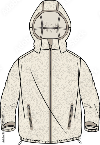 UNISEX WEAR BORG FLEECE MODULAR JACKET WITH HOOD VECTOR