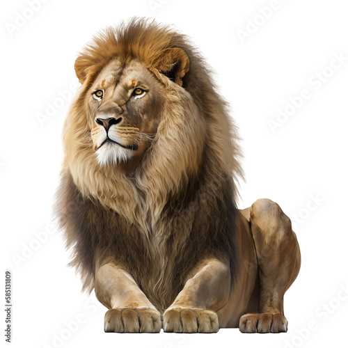 Fényképezés Lion, Panthera leo, lying in front of transparent background PNG