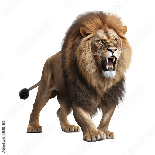 Fototapete Lion angry, roaring, Panthera Leo,  isolated on transparent background PNG