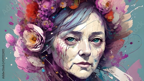 Painted portrait of a white woman, generative AI