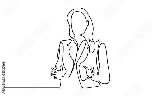 young beautiful business woman in suit giving statement speech