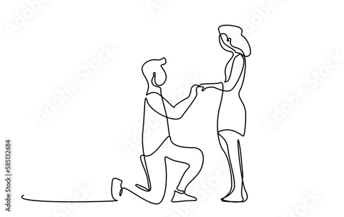 young couple in love marriage proposal happiness full length line art