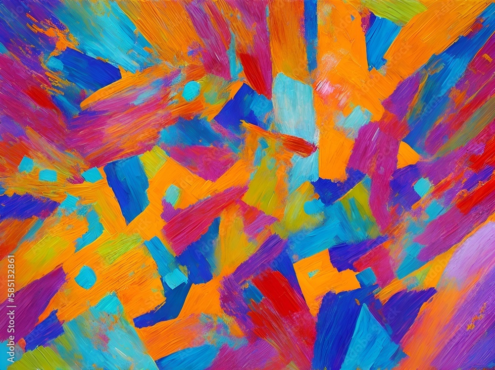 Beautiful colorful abstract art painting and artwork in various colors, made with tempera or acrylic colors, oil paintings, watercolors on canvas - AI generated, generative AI 
